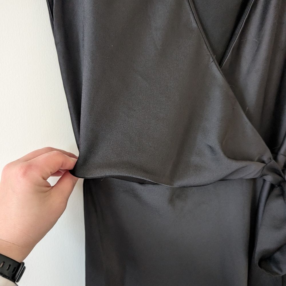 Anthropologie BHLDN Louisa Satin Charmeuse Black Front Tie Midi Dress Size 4 - Picture 10 of 12
